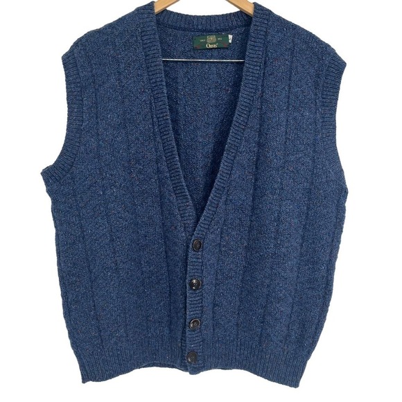 Vintage 90’s Orvis Sweater Vest Blue Button Front Academia Large - Picture 1 of 6